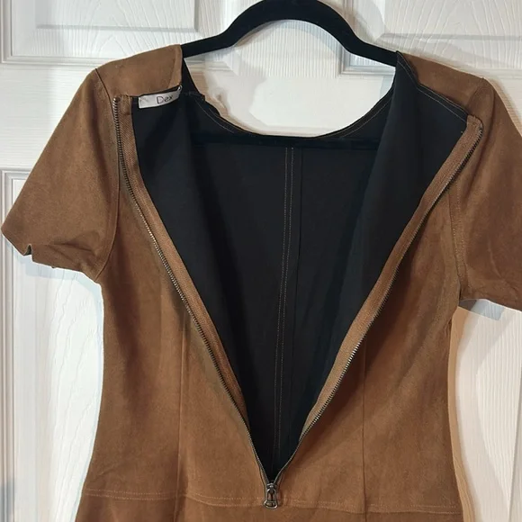 NWT Ladies Size XS Dex short sleeve Faux Suede Drop Waist Dress - Picture 7 of 12